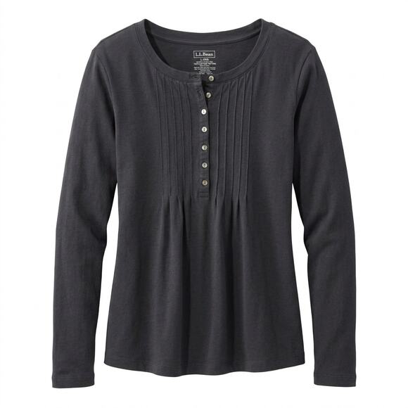 L.L.Bean Tops - L.L.Bean Gray Henley Pleated Knit Lightweight Top Women Size L